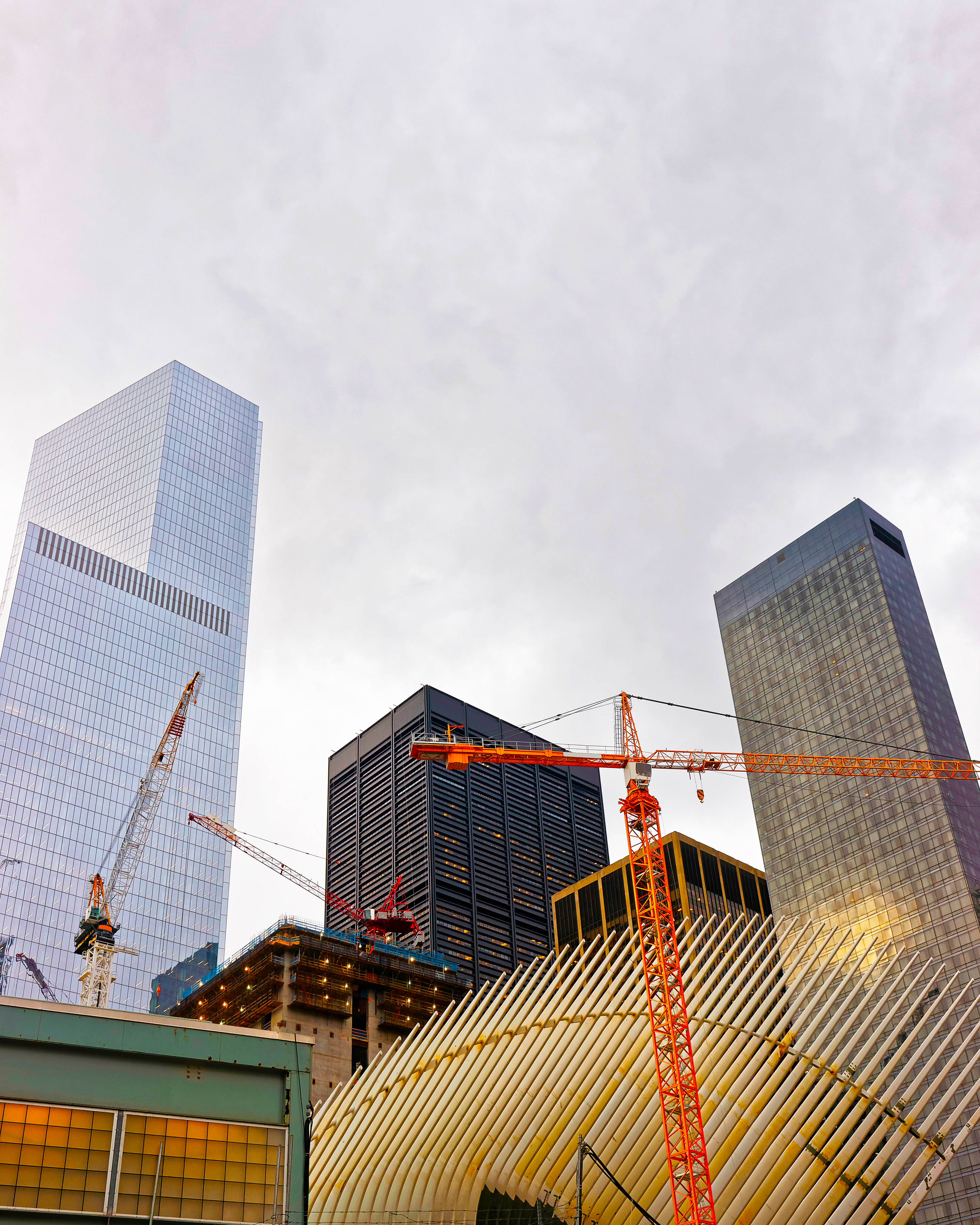 Part of wing of WTC Transportation Hub and Financial District reflex